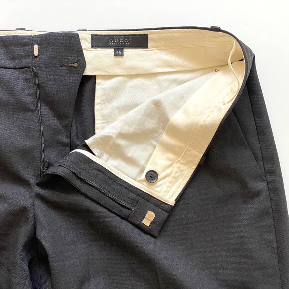 Gucci Mens Wool Silk Dress Pants Size 46 IT Flat Front Dark Gray Made in Italy - Picture 3 of 14